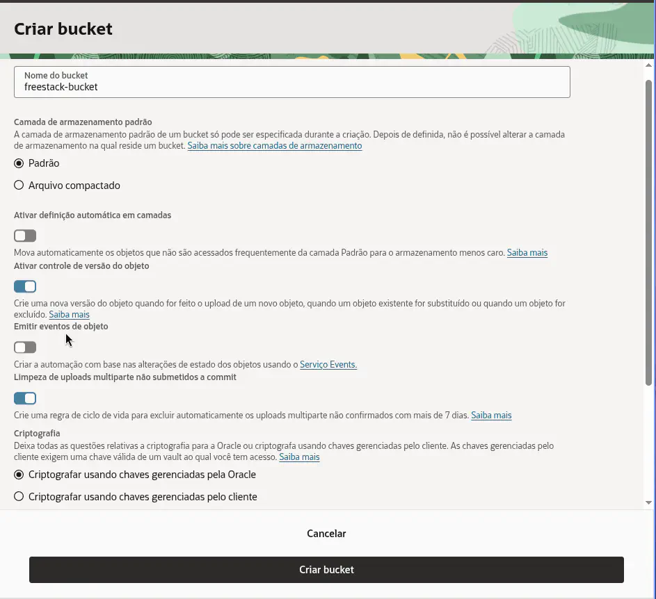 OCI Bucket Configuration
