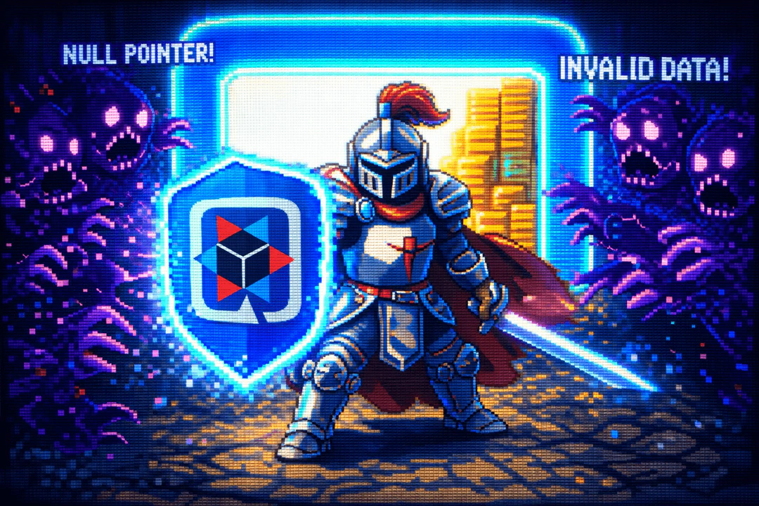 SNES 16-bit pixel art of a shield protecting a database from corrupted data blocks